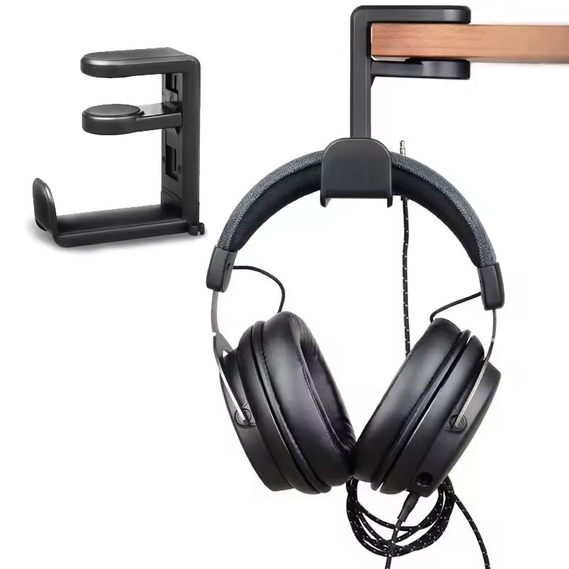 Desk Cable Organizer - Under Desk Headphone Holder Rotating Clamp