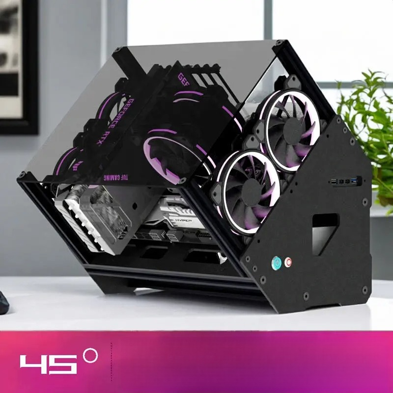 45° Open Tilt PC Case Aluminum - Pc Gaming Dell ulasan dan harga