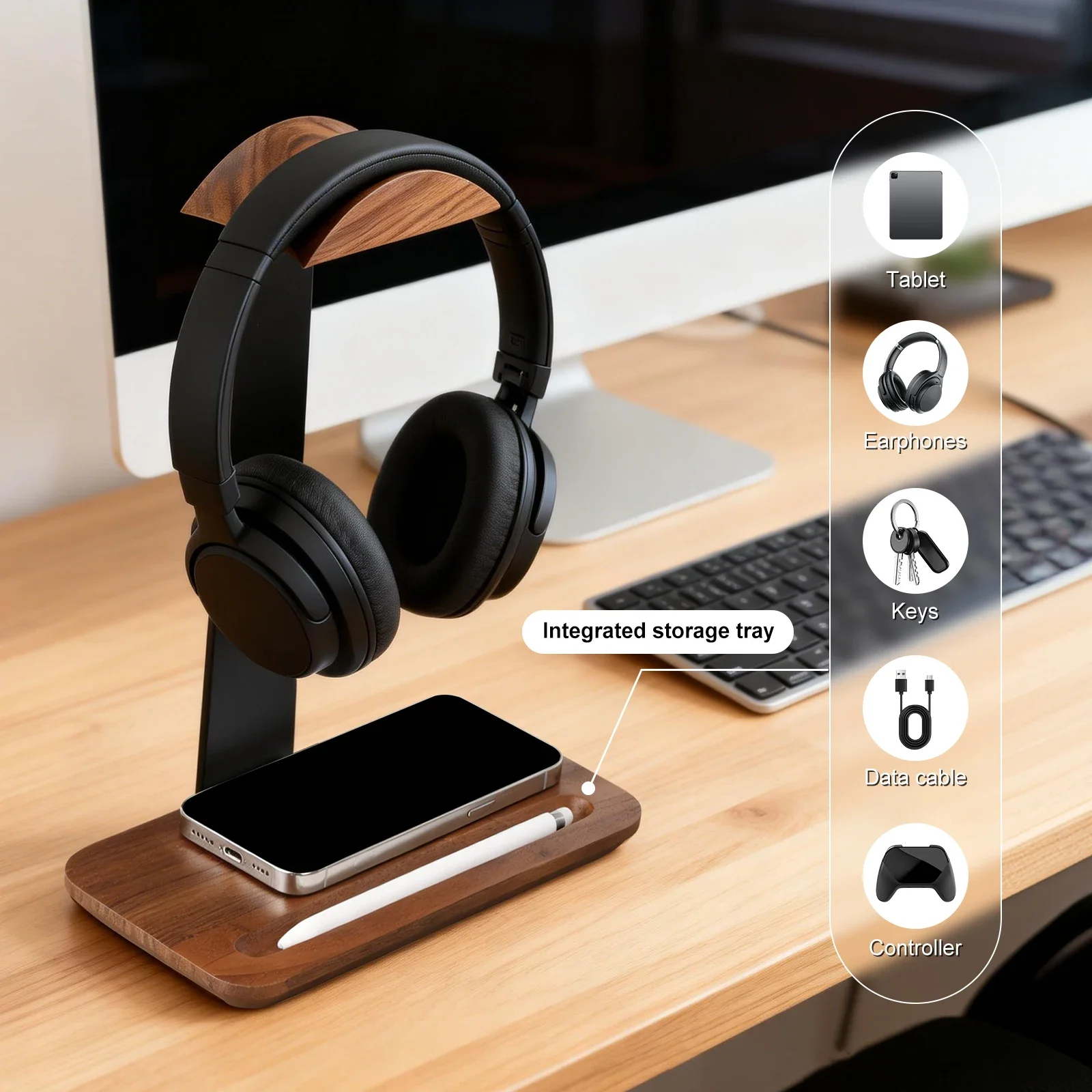 Universal Wood Headphone Stand - Headset Stand ulasan dan harga